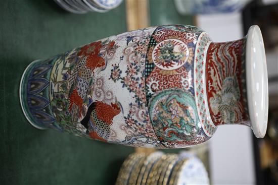 A pair of large Japanese Kutani porcelain ovoid vases, Meiji period, 36.5cm